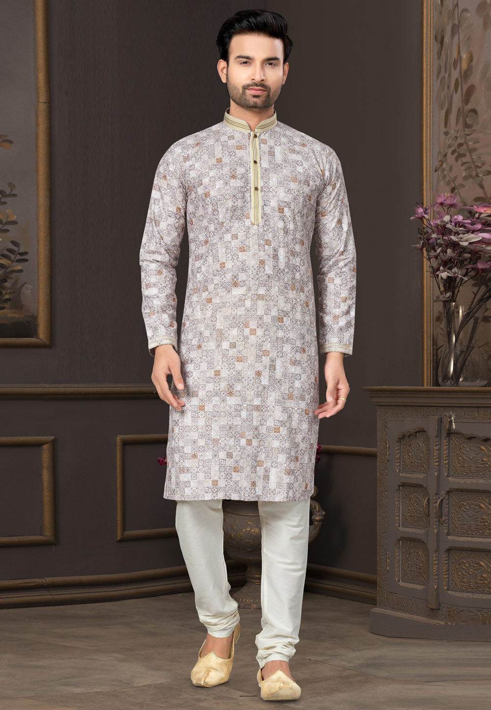 Heavy Cotton With Lucknowi, Sequence Work Kurta Pajama Set