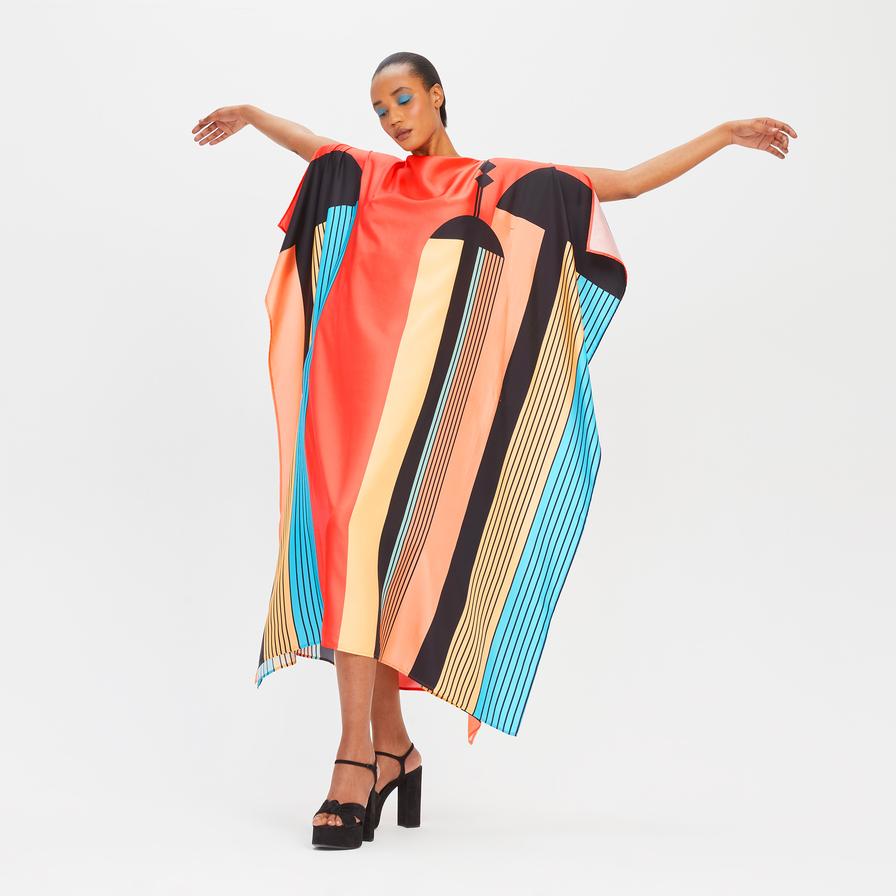 Soft Satin Silk Kaftan, Digital Printed Women's Caftan