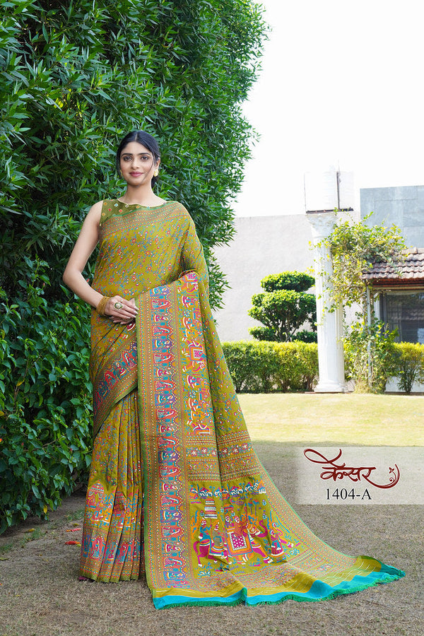 Traditional Printed Beautiful Soft Pure Silk Sari With Blouse