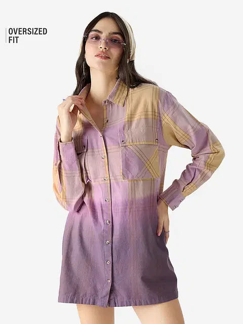 Purple (Tie Dye) Women Oversized Shirt Dresses