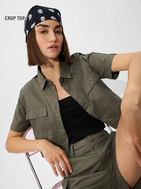 Olive Women Cropped Tops