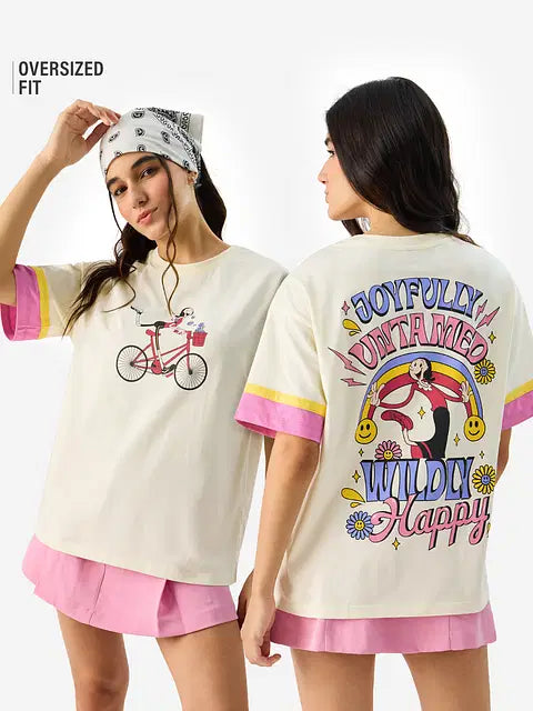 Wildly Happy Women Oversized T-Shirts
