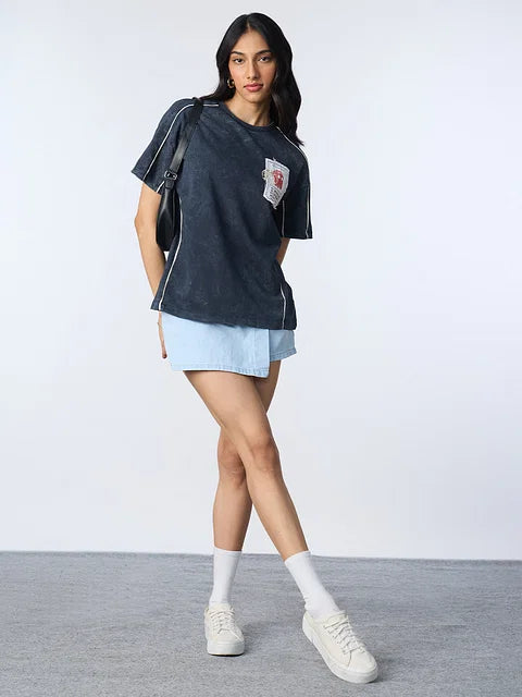 Souled Originals Washed Navy Women Oversized T-Shirts
