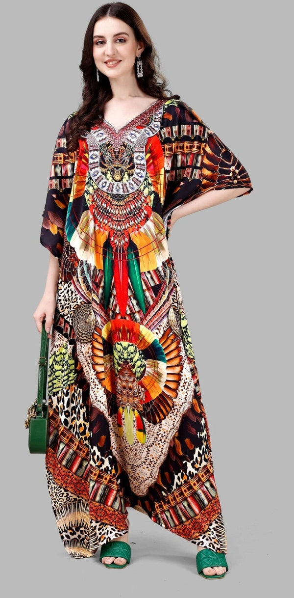 Designer Printed Smooth Stain Casual Wear Kaftan for Women , Maxi Long Dress