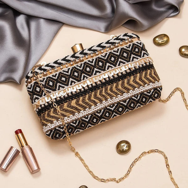 Black Silk Bead Clutch Purse