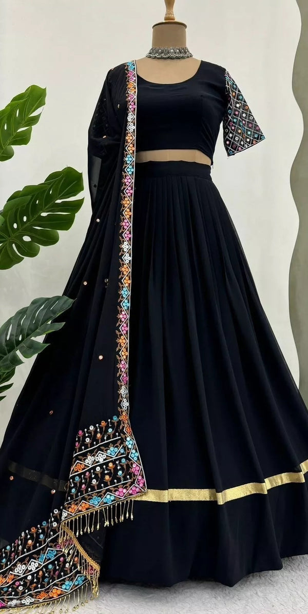 Festival Style Faux Georgette Lehenga Blouse Dupatta