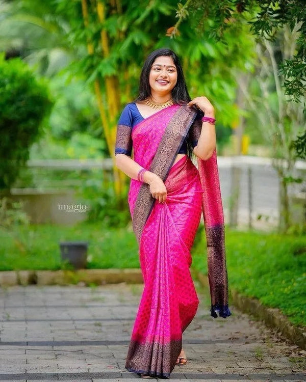 Traditional Soft Lichi Silk With  Jacquard Work  Sare & Blouse