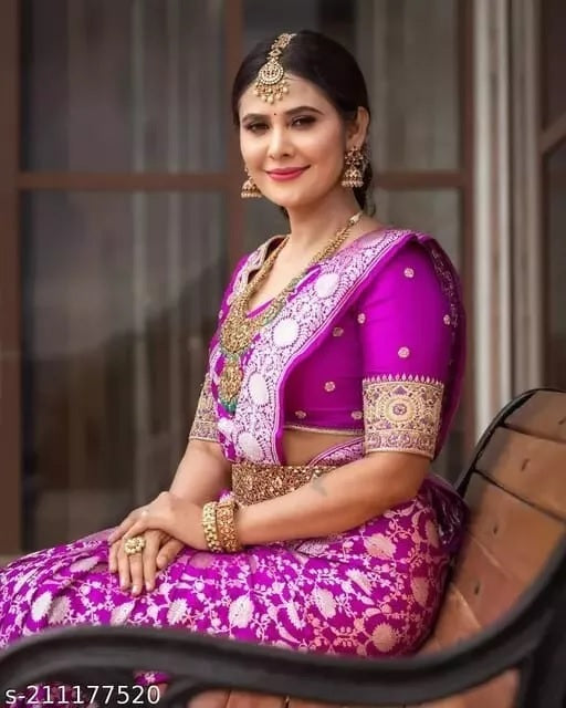 Red Violet Traditional Banarasi Soft Silk Saree With Blouse