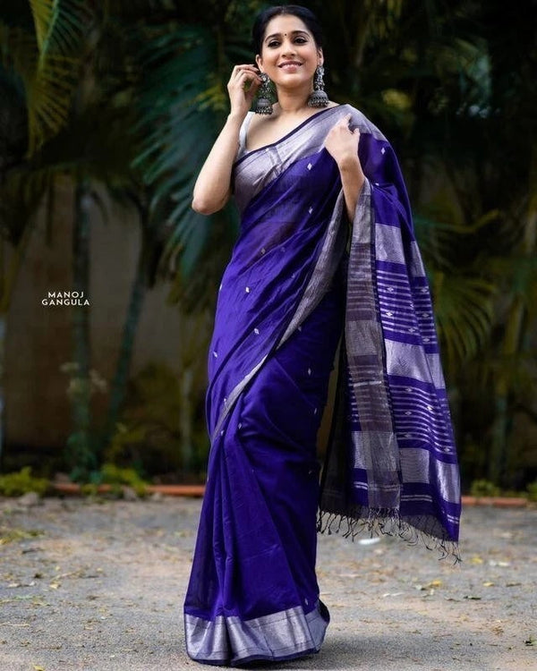 Blue Banarasi Soft Silk Saree, Traditional Wear Sari & Blouse