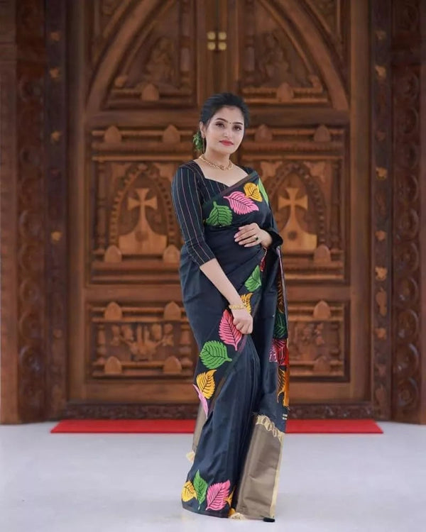 Black Banarasi Soft Silk Saree