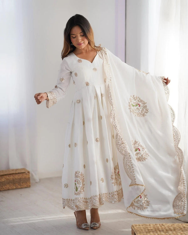 Traditional Designer Chinon Full Stitched Long Anarkali Gown With Dupatta