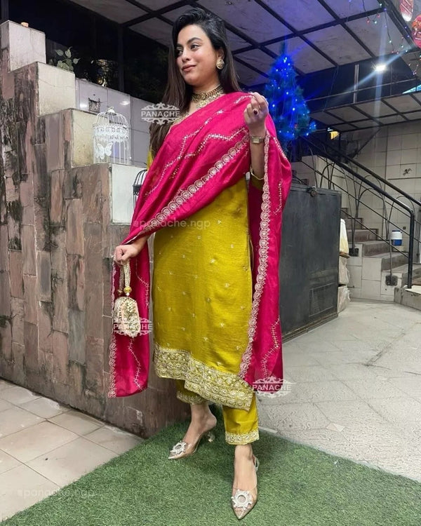 Function Beautiful Full Stitched Heavy Pure Chinon Kurti Bottom Dupatta