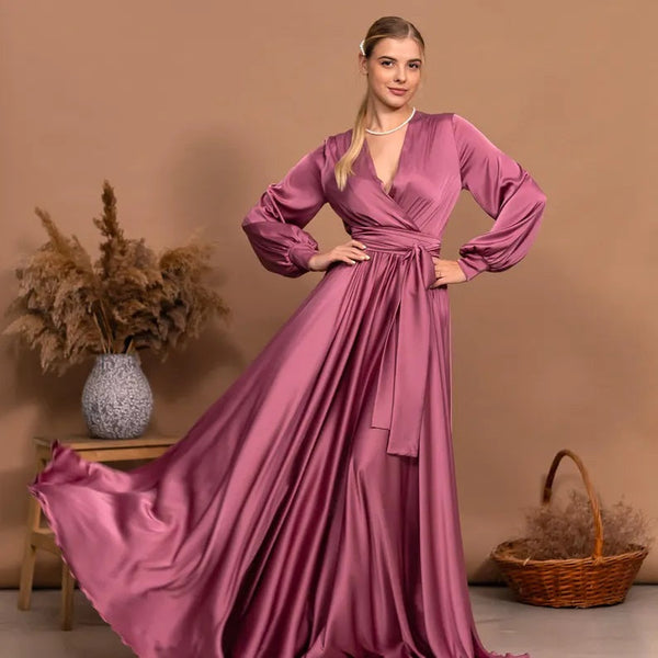 Bridesmaid Dress Long Dress V-Neck Maxi Flared Dress