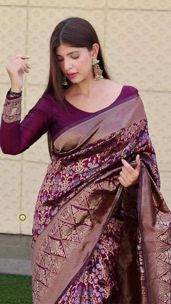 Designer Banarasi Soft Silk Saree & Blouse