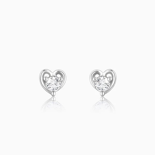 Silver Zircon Small Heart Studs Made with 925 Silver