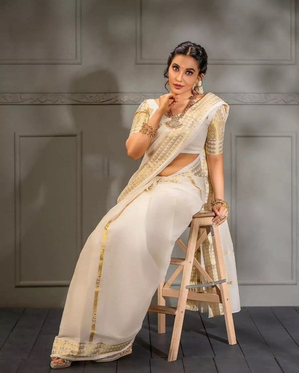Soft Banarasi Silk With Weaving Gold Zari Saree With Blouse