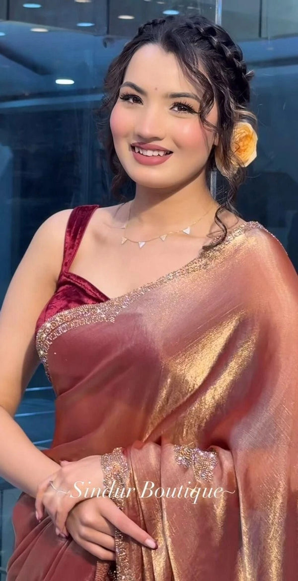 Heavy Soft Fandy Sattin Silk Saree, Siroski Work Sari With Blouse