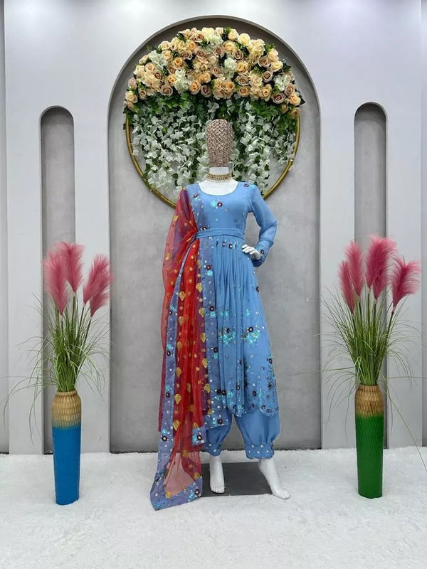 Faux Georgette With Sequence Work Top Afghani With Dupatta