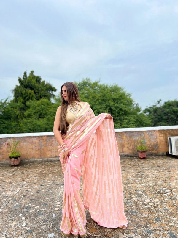 Georgette Beautiful Wedding Party Wear Saree & Blouse 11-JR