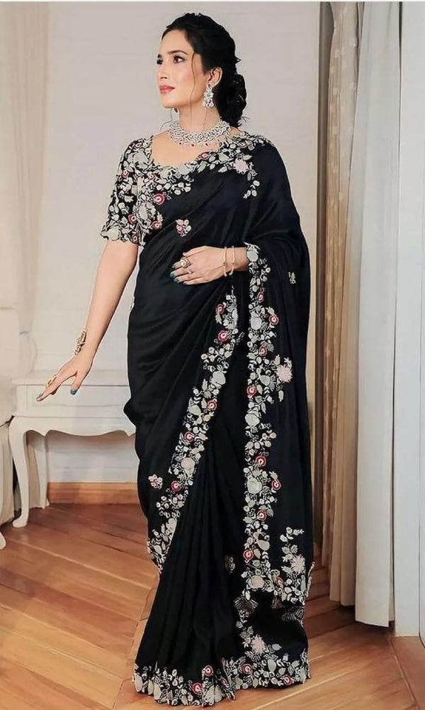 Georgette Embroidery Work Saree With Blouse,Party Wear Designer Saree