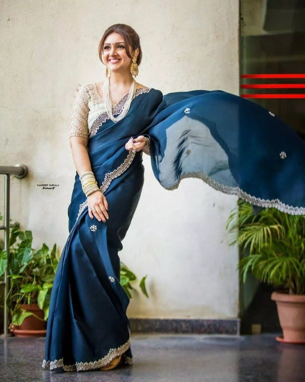 Georgette Saree With Stitched Blouse,Wedding Style Sari & Blouse