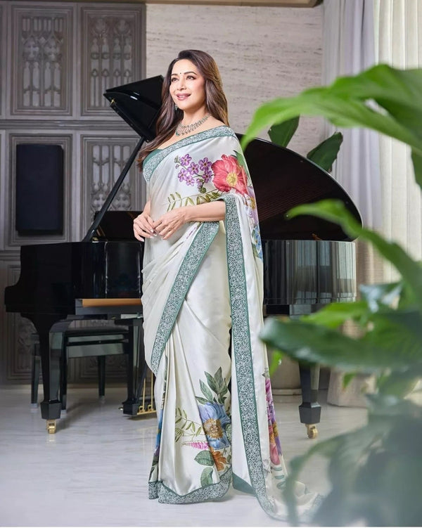 Women's Party Stylish Ultra Satin Silk Saree,Festival Wedding Sari Blouse