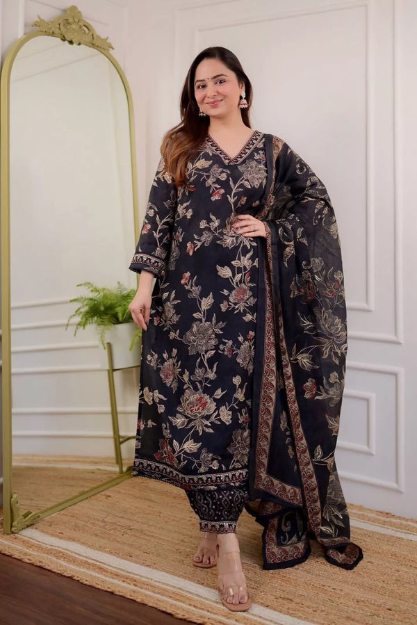 Classic Wear Function Full Stitched Cotton Print Top Bottom Dupatta