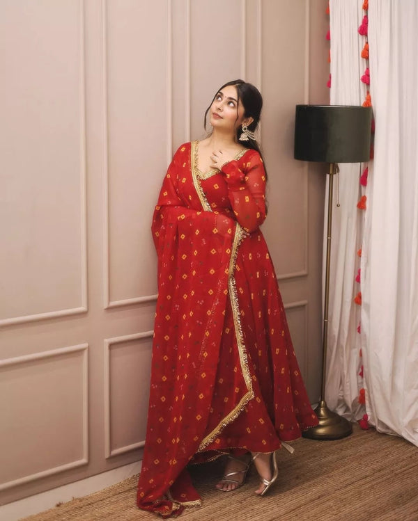 Georgette With Digital Print Anarkali Gown Dress & Dupatta