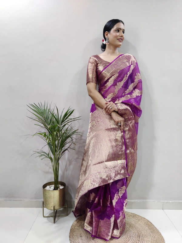 Premium Organza Silk Saree Wedding Wear Function Exclusive Saree With Blouse 11-HR