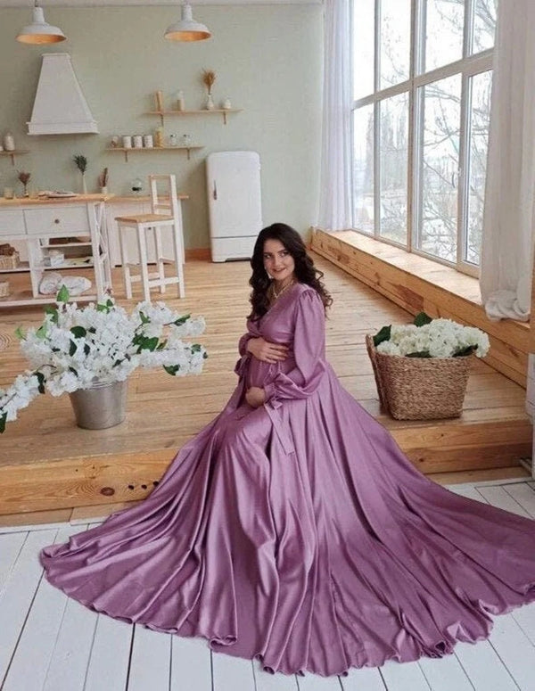 Elegant Long Maternity Dress for Wedding Guest and Photoshoot Baby Shower Dress