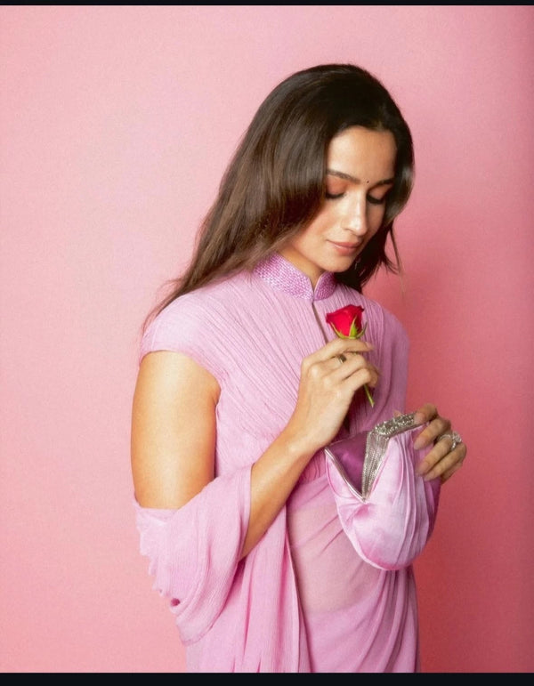 Fancy Soft Pure Chiffon Pink Beautiful Saree With Blouse