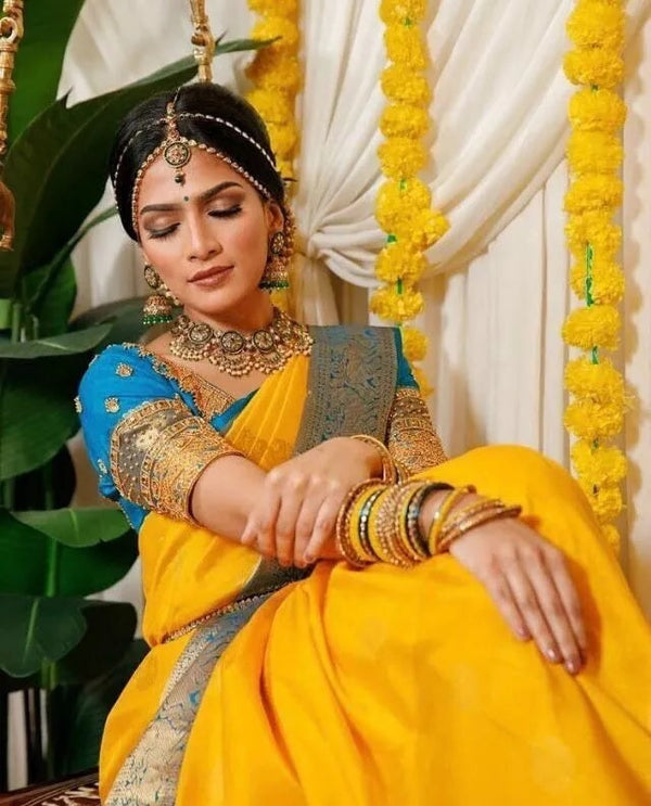 Soft Lichi Silk &  Jacquard Work Saree With Blouse