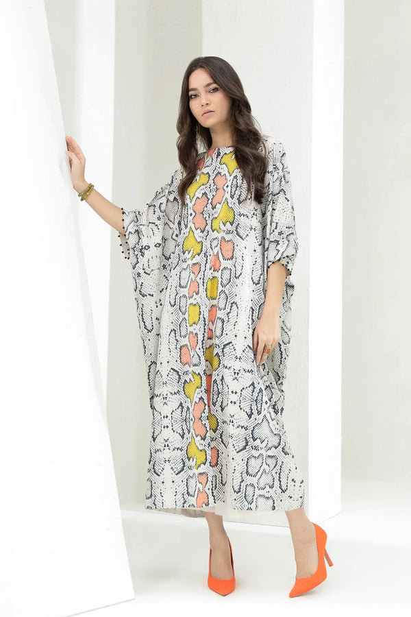 Soft Satin Silk  Beach Wear  Printed Women's Long Kaftan