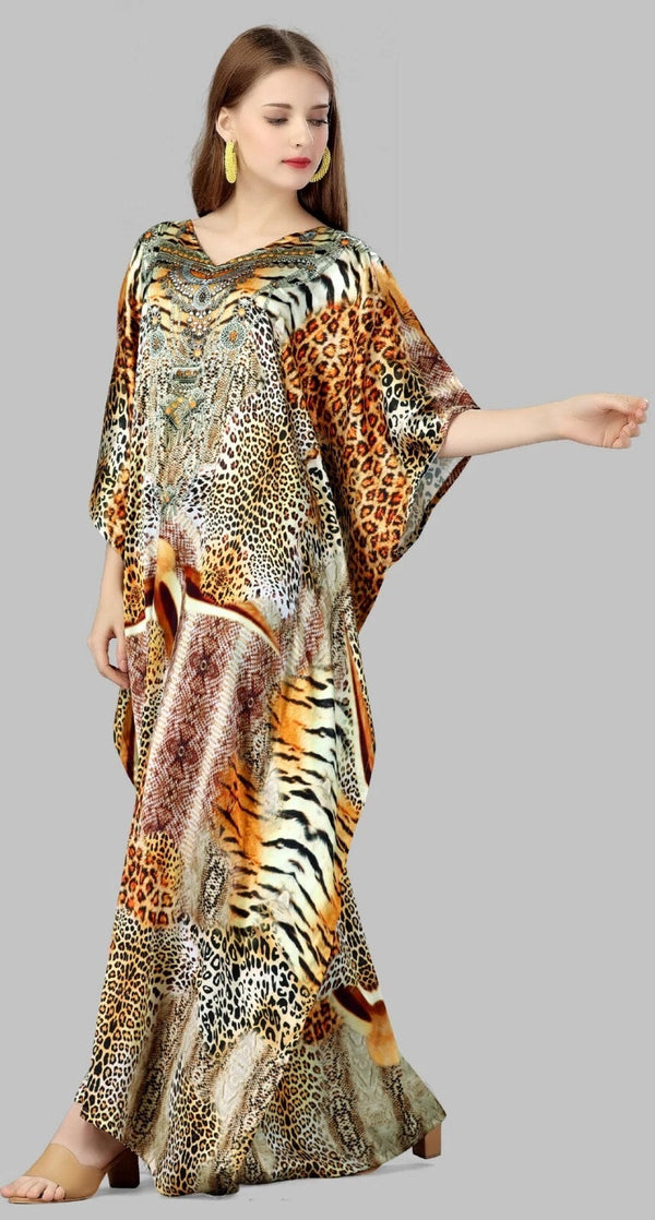 Animal Print Loose Long Kaftan Dress For Women,Party Wear