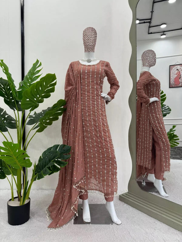 Full Stitched Faux Georgette Top Pant & Dupatta