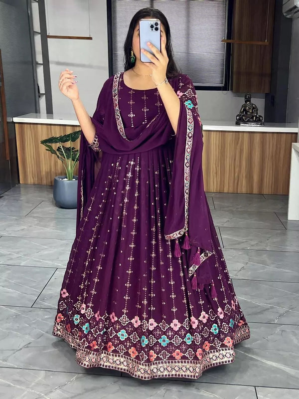Georgette With Heavy Embroidery Work Long Anarkali Gown Dupatta