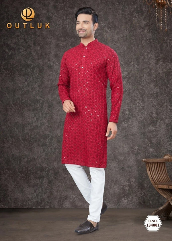 Traditional Wear Rayon Sifly Lakhnawi Kurta Pajama Set For Men's