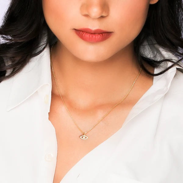 Golden Evil Eye Zircon Pendant With Link Chain