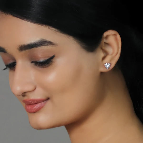 Silver Solitaire Heart Studs