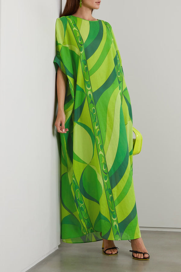 Green Soft Cotton Blend Digital Printed Long Kaftan For Women's