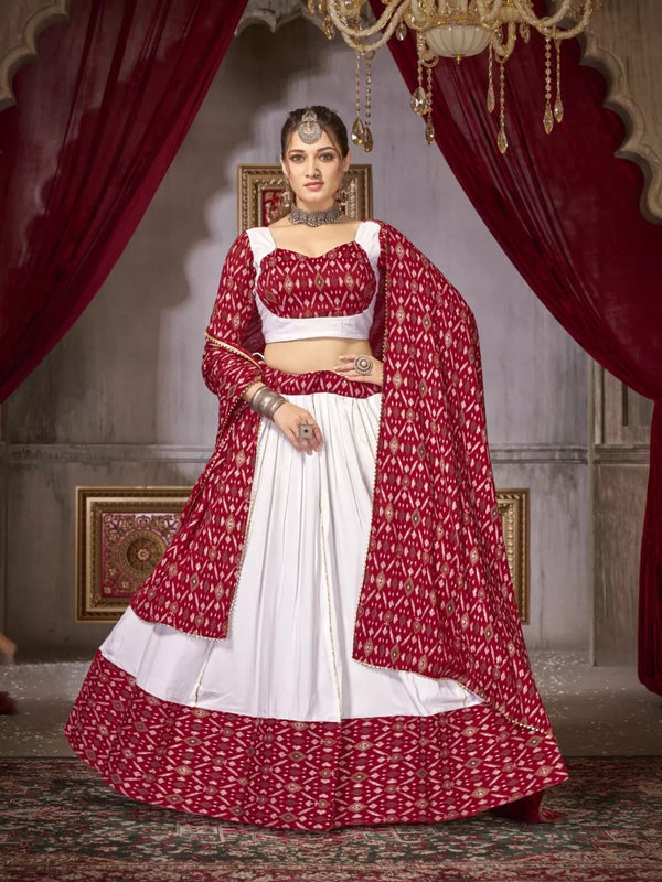 Traditional Cotton & Ikkat Print Lehenga Blouse Dupatta