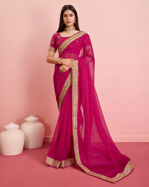 Tabby Silk Organza With Embroidery Lace Work Sari &  Blouse