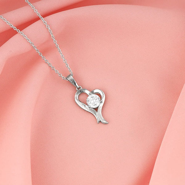 Silver Zircon Curl Heart Necklace with Link Chain