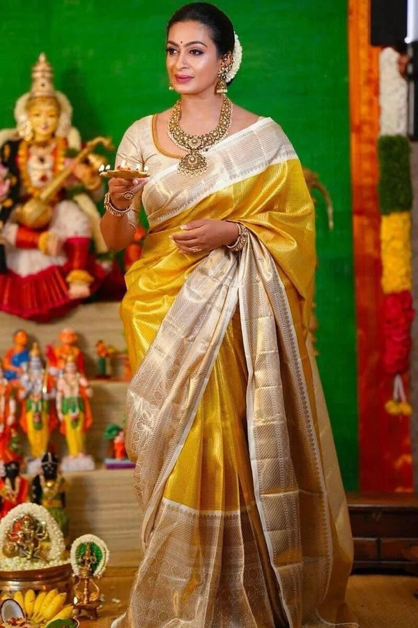 Yellow Beautifull Soft Tissue Silk Saree With Blouse
