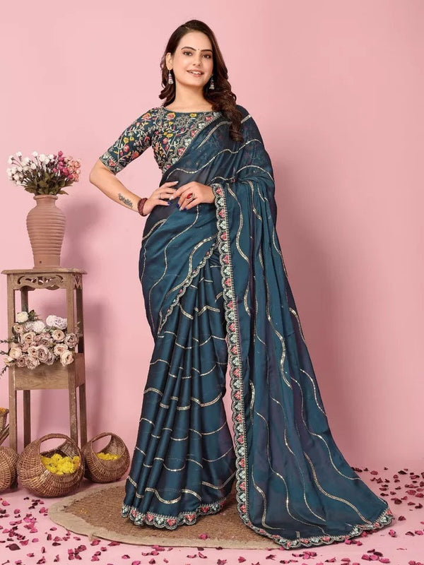 Women's Wedding Special Rangoli Silk Saree,Indian Party Wear Sari & Blouse