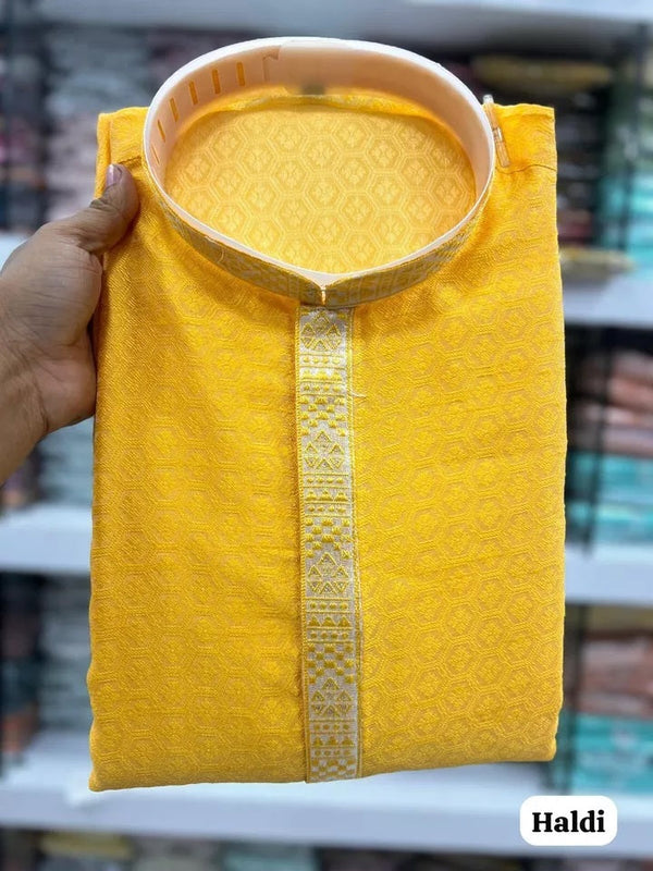 Heavy Jacquard Silk Beautiful Function Full Stitched Kurta Pajama For Men's