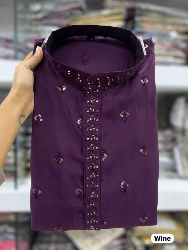 Premium Silk Indian Festival Beautiful Full Stitched Men's Kurta Pajama Set