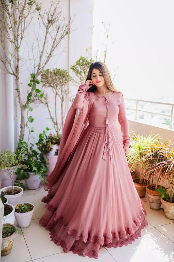 Designer Faux Georgette Long Anarkali Gown & Dupatta