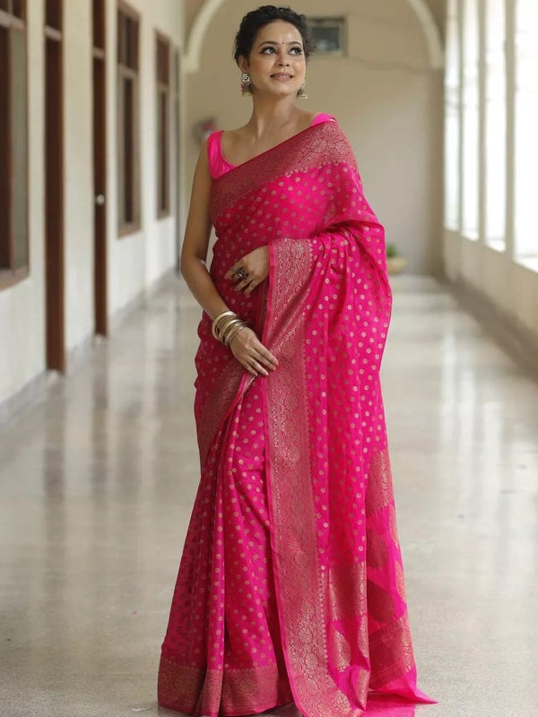 Pure Banarasi Silk Saree with Rich Pallu and Blouse Piece Sari & Blouse