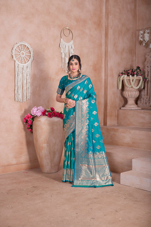 Traditional Soft Silk With Banarasi Jari Work Saree With Blouse